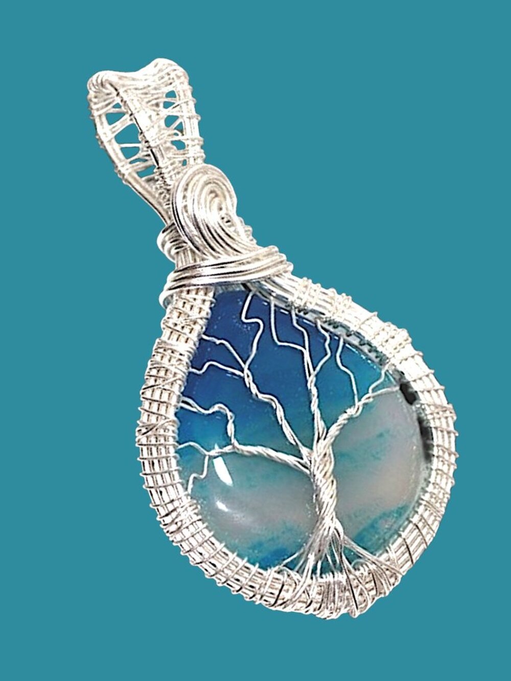 Botswana Agate Wire-Wrapped Gemstone Pendant 3"